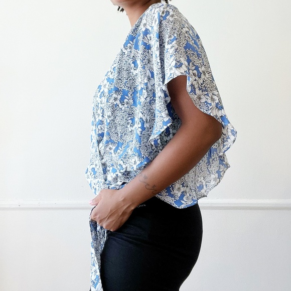 Anthropologie Parker kory silk blue floral wrap top - Picture 3 of 8